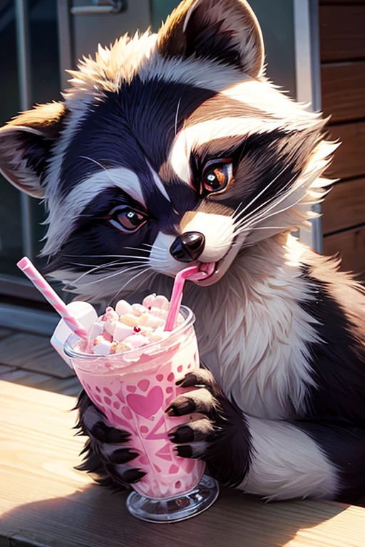 Raccoon drinking milkshake