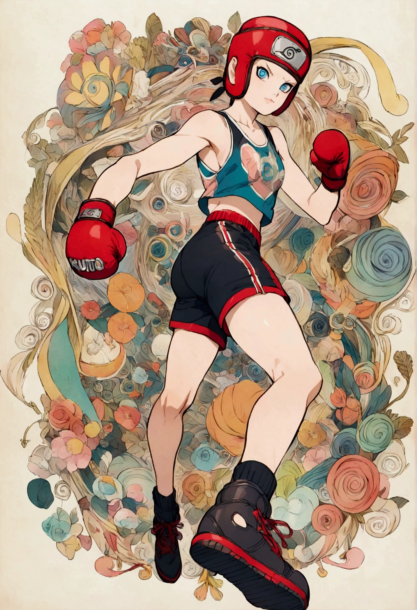 naruto, boxing gloves, boxing shorts, full body.