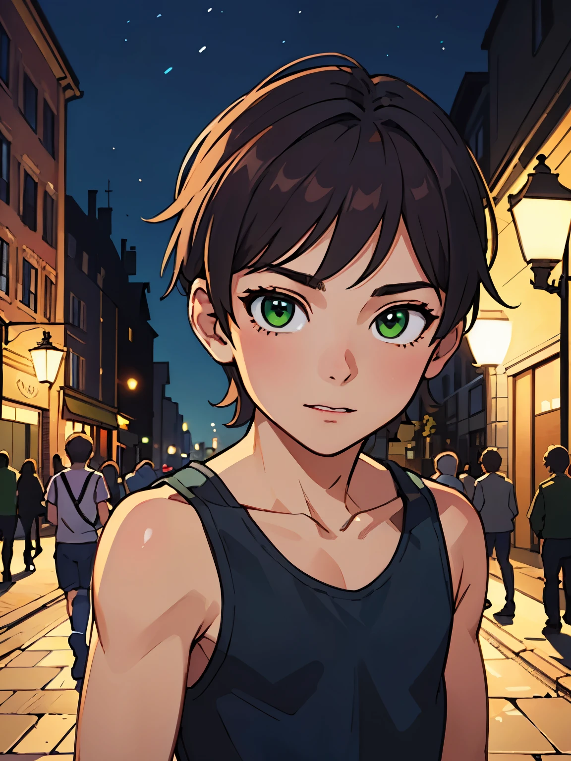 Highres, Masterpiece, Best quality at best,Best Quality,hight quality, hight detailed, Anime style, yaoi, Kissing, (Two boys), flat chest, Shota, Young boy, Green tank top, Upper body, Seen from the front, looking at viewer, (Very young boy), (very small and short body), 12-year-old boys, Cute boy, Uhd, bokeh, Simpele beckground, 8k photo, best quality, beautiful lighting, intricate details, photorealistic, photo, masterpiece, realistic, photorealism, detailed, hyper detailed, best quality, ultra high res, high resolution, detailed, raw photo,
