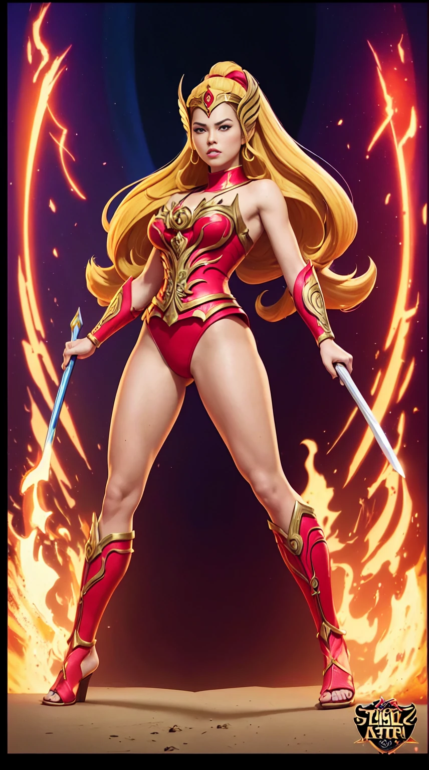 ((Full body photo, standing, feet on the ground))  She-ra, TM Samurai, intricate face details, poster style, icons, vibrant colors, vector style, digital art, 4K, intricate details, mesmerizing, professionally made, beautiful vector illustration, 12K resolution, 3D, all characters in detailed full body, highly detailed, vibrant, ultra high quality, Hyperrealism, Photorealism, octane render]