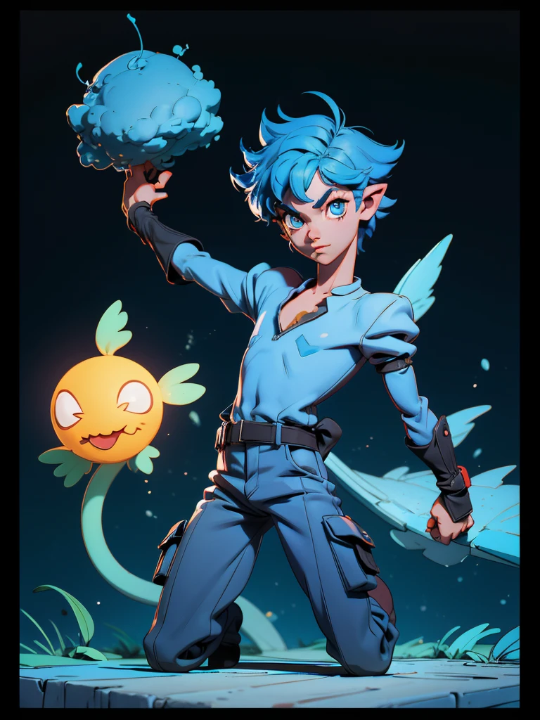 catboy barbeiro, The eyes, catboy, off background, The eyes escuros, catboy azul, whole body, drawning, cartoon, 3d