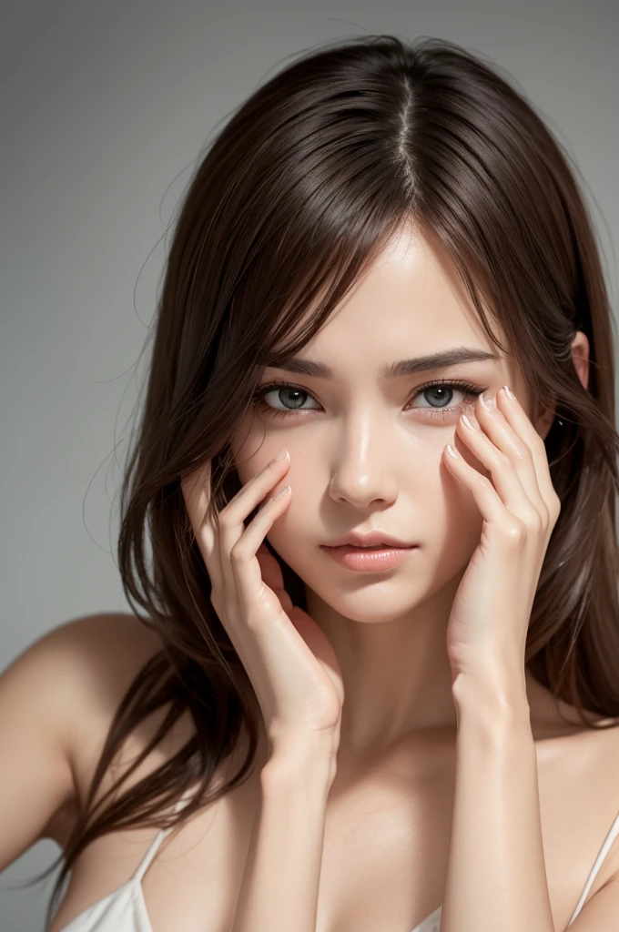 General image of a beautiful woman with beautiful skin with hand on her face
