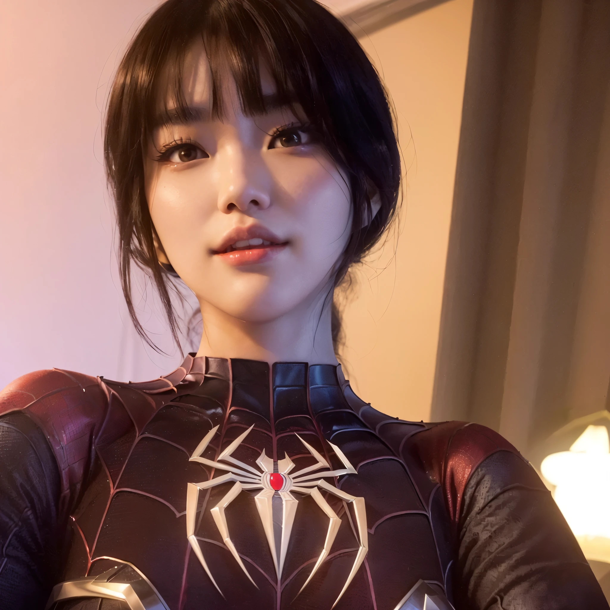 a close up of a person wearing a spider - man costume, iu lee ji-eun as a super villain, ( ( spiderwoman ) ), park shin hye as a super villain, spiderwoman!!, spider woman, Yoshitomo Nara, bae suzy, spiderwoman!!!!!, dilraba dilmurat, heonhwa choe