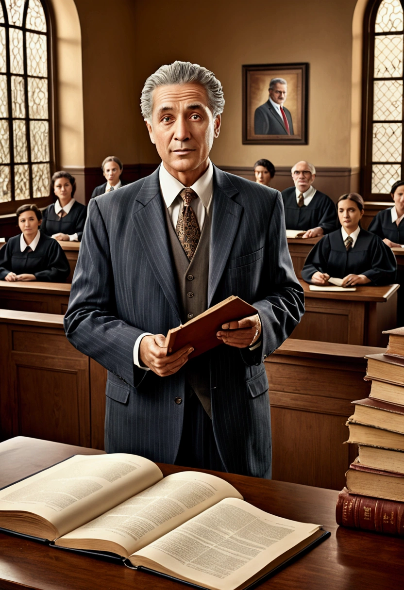 (Lawyer), teaching legal knowledge to students on the podium of a law school. The background is a large classroom in the law school, where students listen attentively and demonstrate the professor's enthusiasm and focus. The scene is mainly composed of teachers, full body, award-winning, cinematic still, emotional, vignette, dynamic, vivid, (masterpiece, best quality, photorealistic, Professional, perfect composition, very aesthetic, absurdres, ultra-detailed, intricate details:1.3)