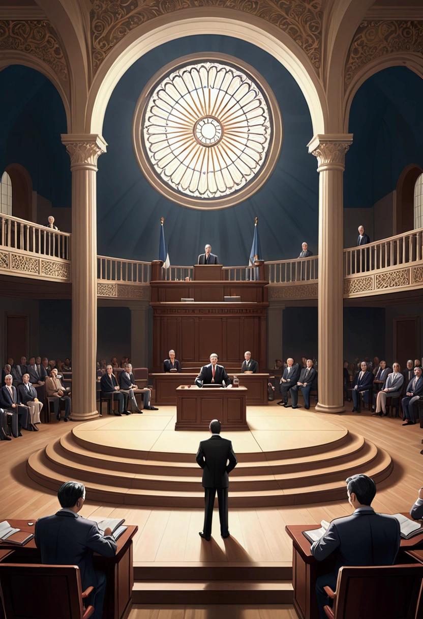 (Lawyer), teaching legal knowledge to students on the podium of a law school. The background is a large classroom in the law school, where students listen attentively and demonstrate the professor's enthusiasm and focus. The scene is mainly composed of teachers, full body, award-winning, cinematic still, emotional, vignette, dynamic, vivid, (masterpiece, best quality, photorealistic, Professional, perfect composition, very aesthetic, absurdres, ultra-detailed, intricate details:1.3)