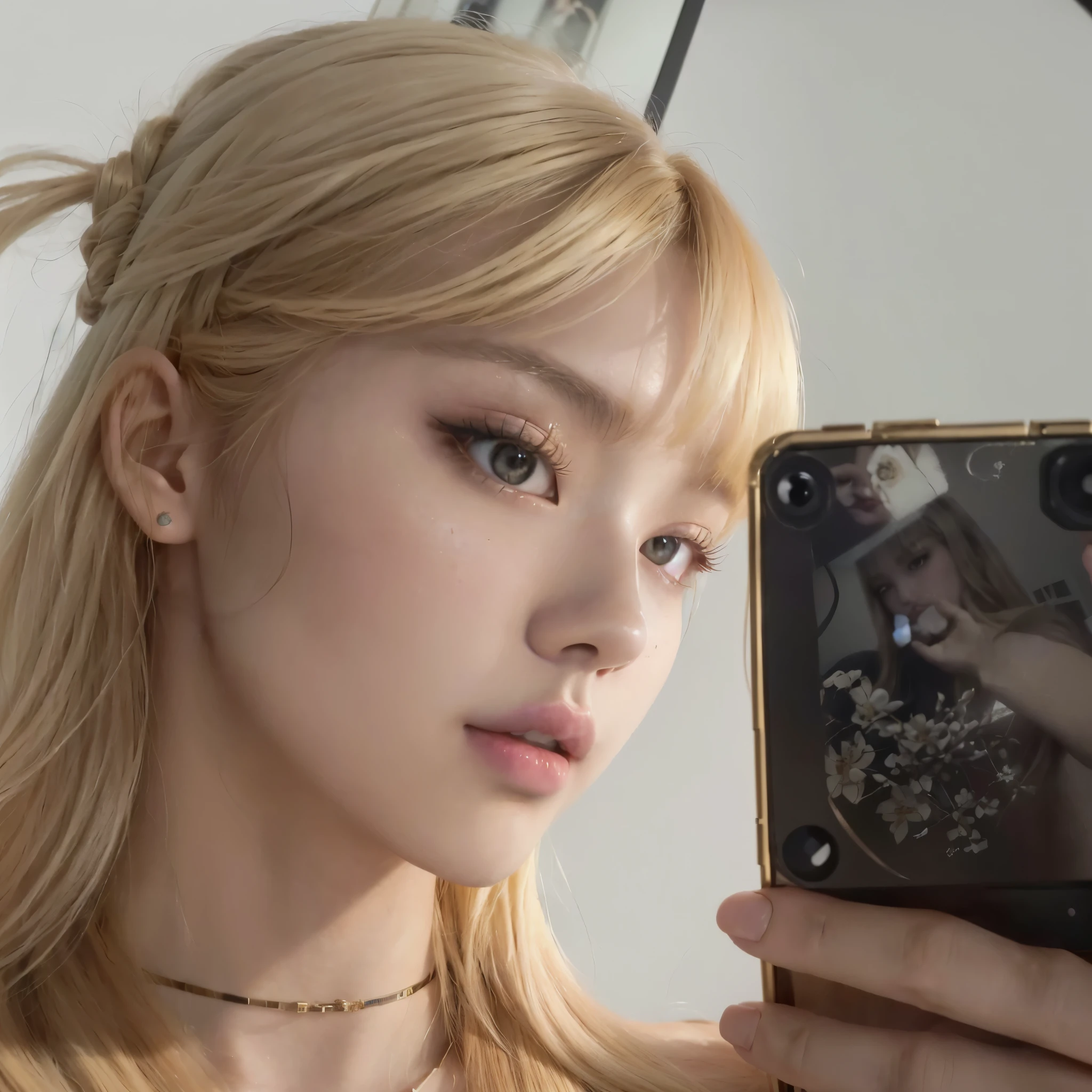 blond woman with long hair taking a selfie in front of a mirror, roseanne park of blackpink, lalisa manobal, portrait of jossi of blackpink, 8k selfie photograph, lalisa manoban of blackpink, jossi of blackpink, cl, heonhwa choe, ava max, tzuyu from twice, jinyoung shin, portrait of kim petras