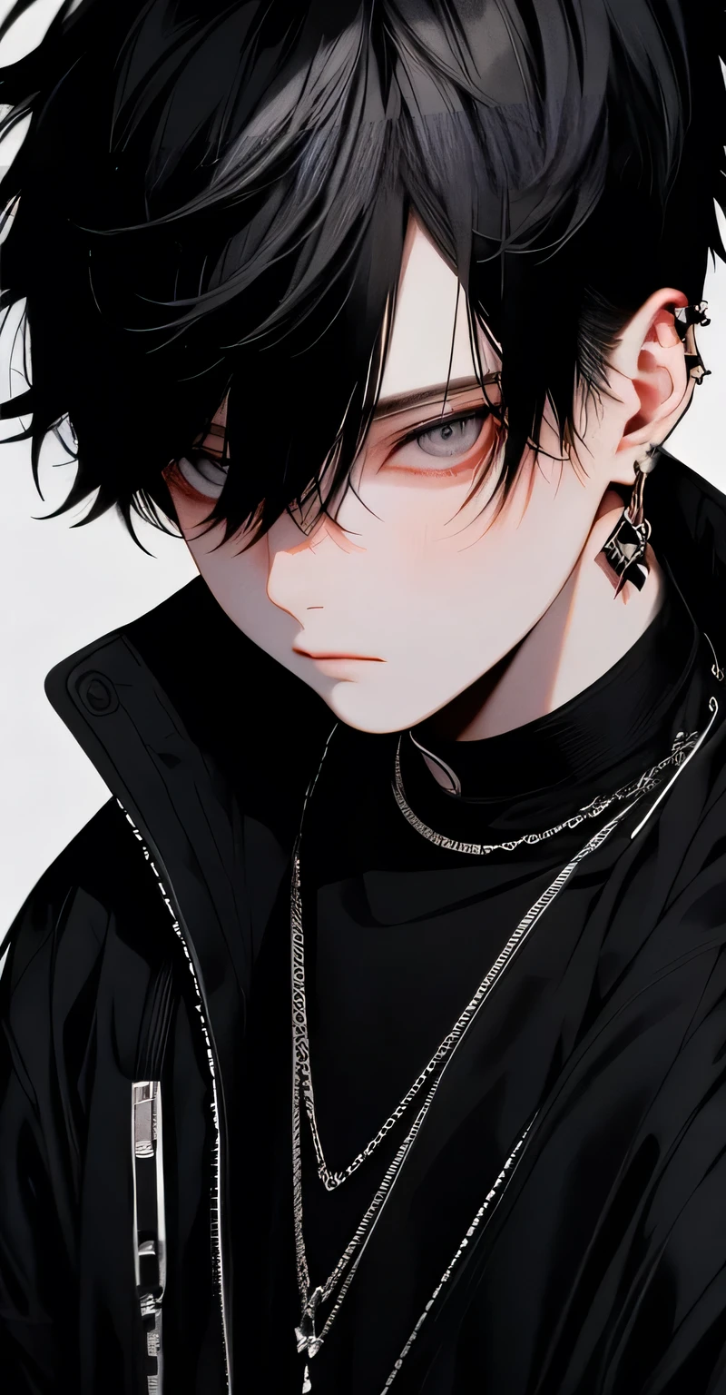 black short hair，Black eye，1 cool boy，magic