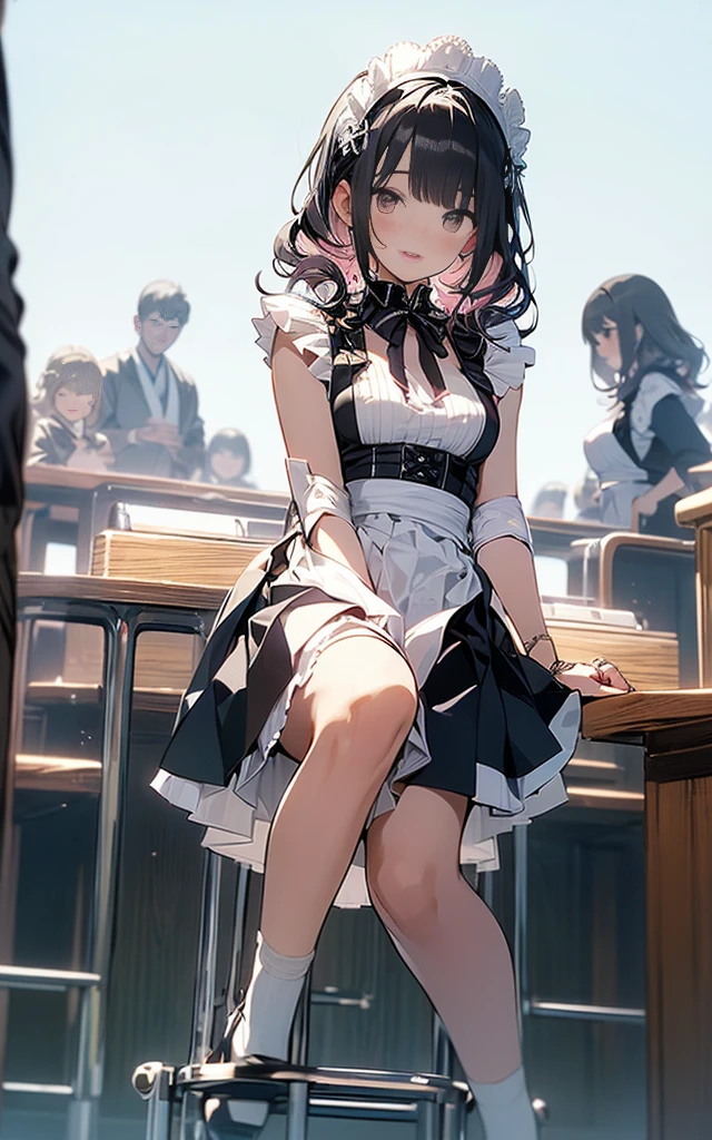 (nsfw:1.3),
(from the thigh up),
(ash-light nail pink hair),
(No sideburns),
(7:3 parting hair),
(medium-length hair),
(short bob hair),
(middle_length waved hair),
(bangs hair),
(Shaggy princess cut medium length bangs tied at the back waved hair),
(vertical roll medium length hair),
(waved hair),
(wavy curled twin tails long bangs),
(put your hair up),
(Japanese hairstyle),
Masterpiece, high quality, High resolution, extremely detailed, cute with glowing white skin, eyelashes and cute dark-brown eyes, Jewelry Accessories , gorgeous background-centered composition,
アニメ,
(Best quality, 32K, photos of cute Japanese women),
(Raw photo: 1.2),
(The background is a high-class brothel Western style),
(White, black and gray and silver interior),
(Dark Background:1.0),
(intense shadow:1.0),
1girl,
detailed face and breast,
17 years old,
(plump lips),
(Gothic Lolita Maid Costume),
(Smile:0.5),
(Facial expressions that endure pain:0.5),
(close eyes:0.5),
(Sit on a reception chair with your legs spread apart),
(She is masturbating),
(Super dynamic angle: 1.3),
(Close-up :1.3),
(from front-position:2.0),
(from below:1.0),