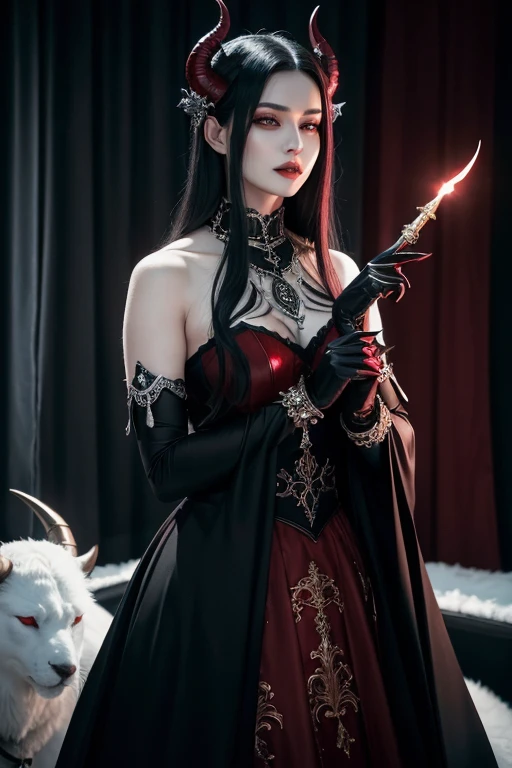 Jeyvi, the devil, has an impressive presence. I imagine an elegant and powerful figure with a touch of mystery.
To sum up, Jeyvi has:
Snow white skin Sharp face Cherry lips Black hair with red highlights in the moonlight Horns, symbol of his demonic nature An enigmatic and confident personality, with a touch of sarcasm