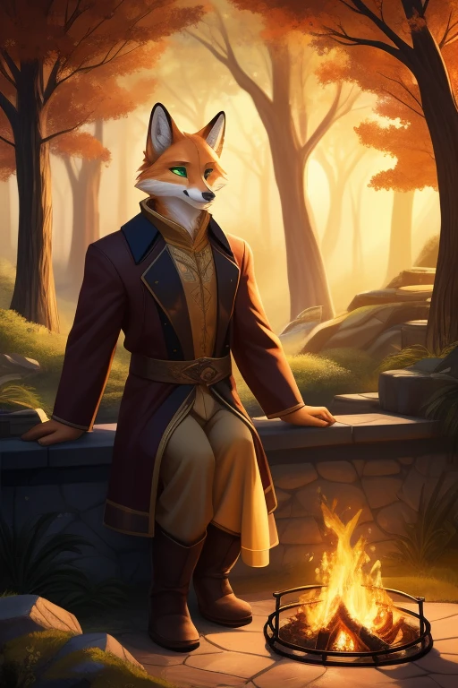 4k, high resolution, best quality, masterpiece, perfect colors, perfect shadows, beautiful and detailed portrait, perfect lighting, posted on e621, (by Chunie, by Einshelm), furry, anthro, furry art, ((portrait)), male fox, red fox, (two-toned fur), furry body black legs from foot to knee,fluffy, fluffy tail, body fur, animal nose,chin fluff, muzzle, Mane,Big fluffy chest tuft, big fluffy neck tuft,fluffy neck, fluffy chest, Lots of fluff, Beautiful brown eyes, fit body, detailed fur, detailed face, ((Bonifasko lighting)), fox tail, (detailed eyes), perfect pupils, Tall, Long brown hair, messy long hair, Fluffy neck, Huge Fox tail, Camo cargo pants, wearing clothes, Arms white, Red bandana on his neck, beard, Red shawl around on his neck with white dots, no nipples, beard on his chin, small beard made out of furr on his chin, small white beard