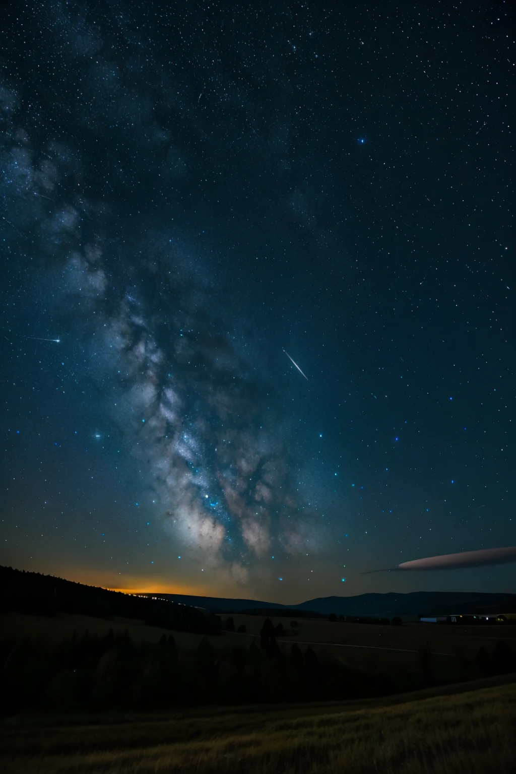 a starry night, with galaxy, ufo flying over