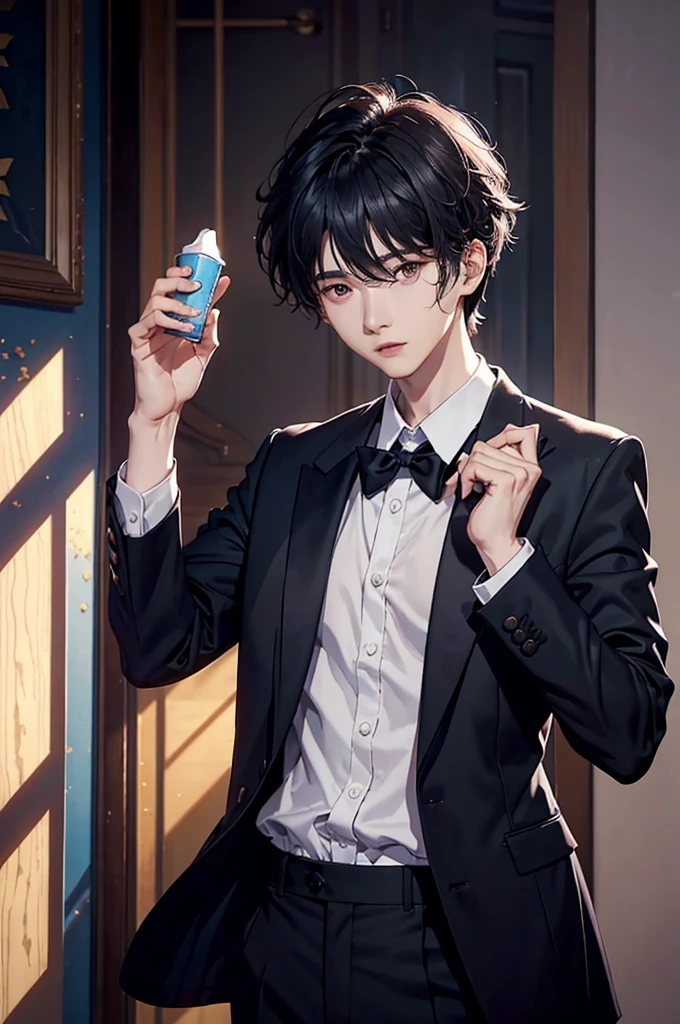 there is a man that is standing in a room with a hand up, cai xukun, sha xi, xqc, inspired by Zhang Han, 2 0 2 0 fashion, smooth in _ the background, lv, still from a live action movie, jungkook, jimin