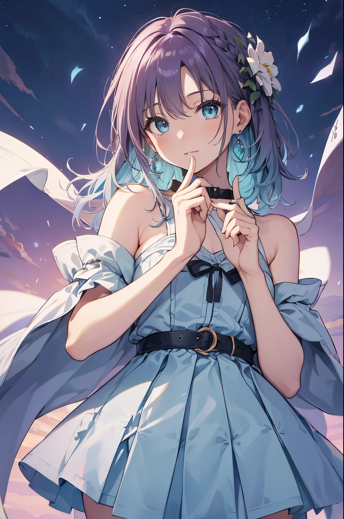 One Girl、NFSW, face, (((Toru Asakura:1.37, alone))), (((faceのクローズアップ))), (美しいface, かわいいface, 詳細なface), (((singル))), (((Beautiful green eyes with beautiful details))), break, (((sunny))), (((In Salar de Uyuni))),(((A world of mirrors so vast you can see it all))), (((Blue Hair、Earrings、Gradient Hair、Multi-colored hair、Parted bangs、Purple Hair、shortcut、Pure white idol costume))), break, Very detailed CG 統合 8k 壁紙, 非常に素晴らしい8kCG壁紙, Anime Moe Art Style, Cute girl anime visuals, アニメWindのポートレート, アニメWindに, Beautiful Anime, 8kアニメアートスタイル, アニメWind、詳細な描画による8kアニメーション, (masterpiece, Highest quality), High resolution, Very detailed, Ultra Sharp, Cinema Lighting、Upper body、Extremely close-up footage、High resolution、超High resolution、8k、Glowing Eyes, blue sky、Sparkling Eyes,Happy, Sparkling Eyes,Happy,Reaching out ,forward hand,Floating Hair, Shiny Hair,Outdoor, Wind,Sparkling Eyes,Happy,Sexy Body,(Perfect Anatomy:1.2),((Perfect hands:1.2)),Shoot from the side、Highest quality、Complete limbs、Full Finger、、、Dancing、大きな笑face、From above、Dutch Angle、Very wide shot、Sky reflected on the lake「Mirror in the Sky」A mysterious and magnificent view