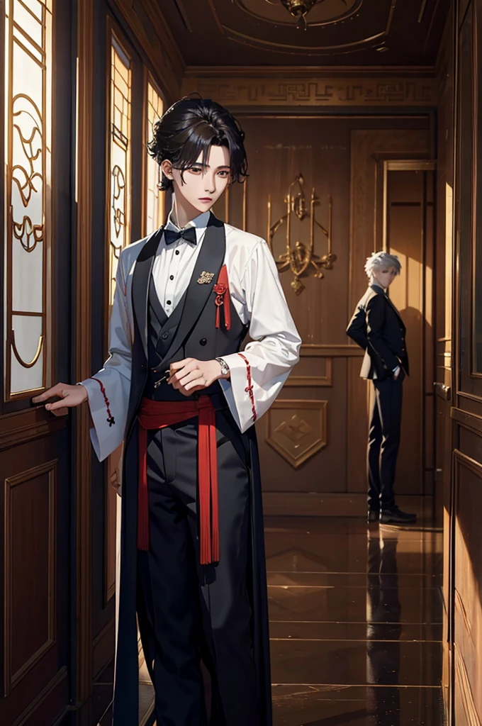 there is a man that is standing in a room with a hand up, cai xukun, sha xi, xqc, inspired by Zhang Han, 2 0 2 0 fashion, smooth in _ the background, lv, still from a live action movie, masterpiece