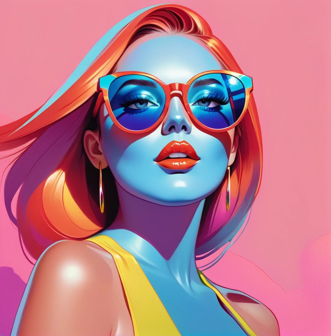 a close up of a woman with sunglasses on and a blue face, jen bartel, rossdraws cartoon vibrant, in style of digital illustration, vibrant digital painting, vibrant fan art, glossy digital painting, colorful digital painting, stunning digital illustration, rossdraws pastel vibrant, low detailed. digital painting, colorful illustration, procreate illustration, style digital painting, digital art style