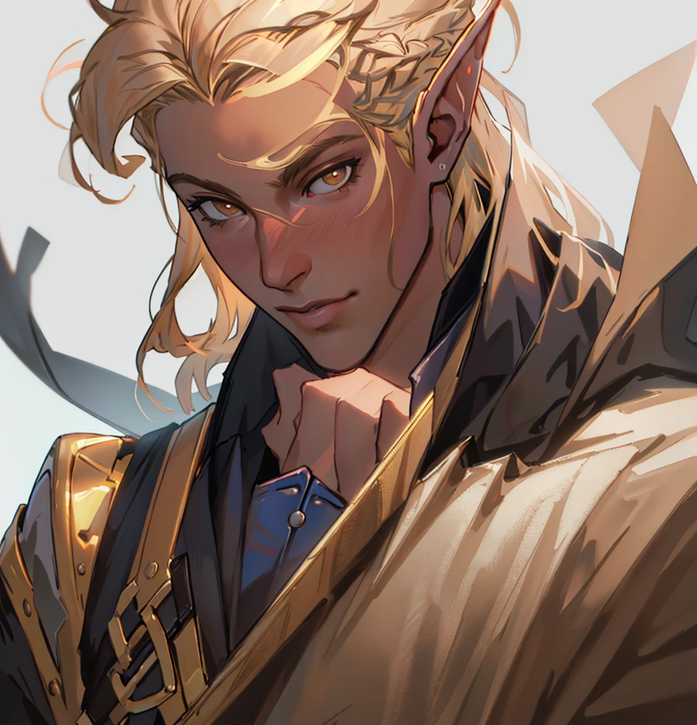 (Highest quality, masterpiece, Very detailedな, Very detailed, Exquisite, 16K,Full HD),No text,Golden Hair,zevran,male、White background