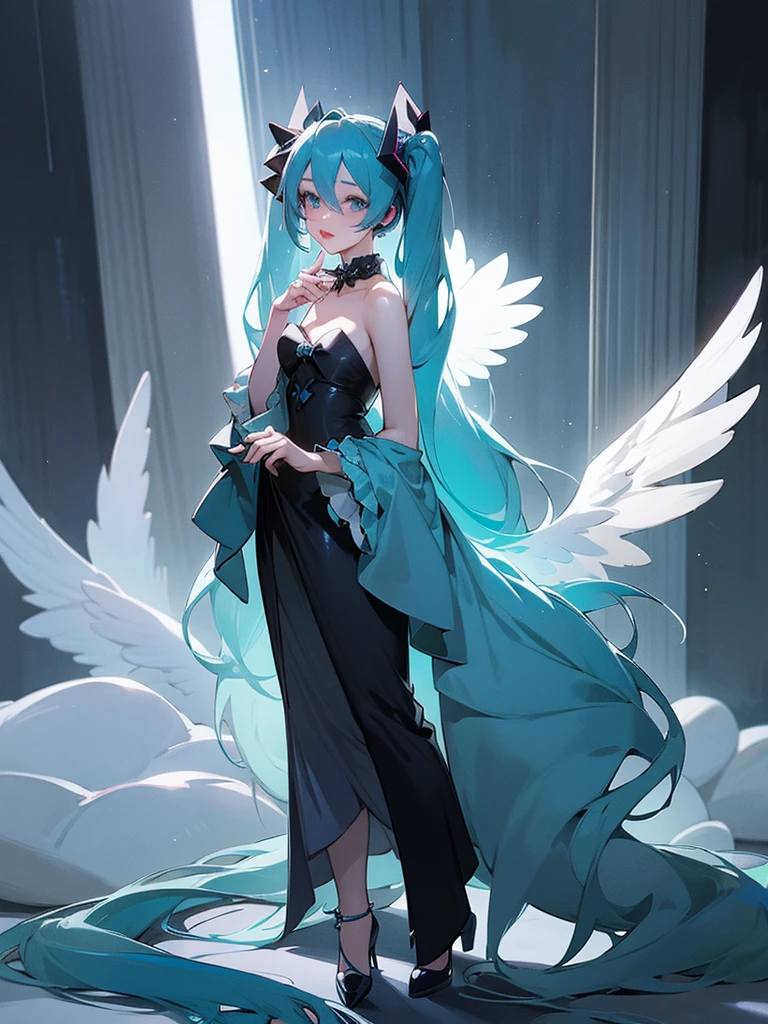 Hatsune miku with angel wink gothic blue hair beautyful lips full body