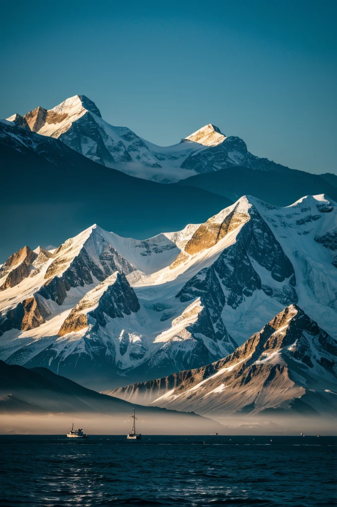 mysterious mountains among dark sea