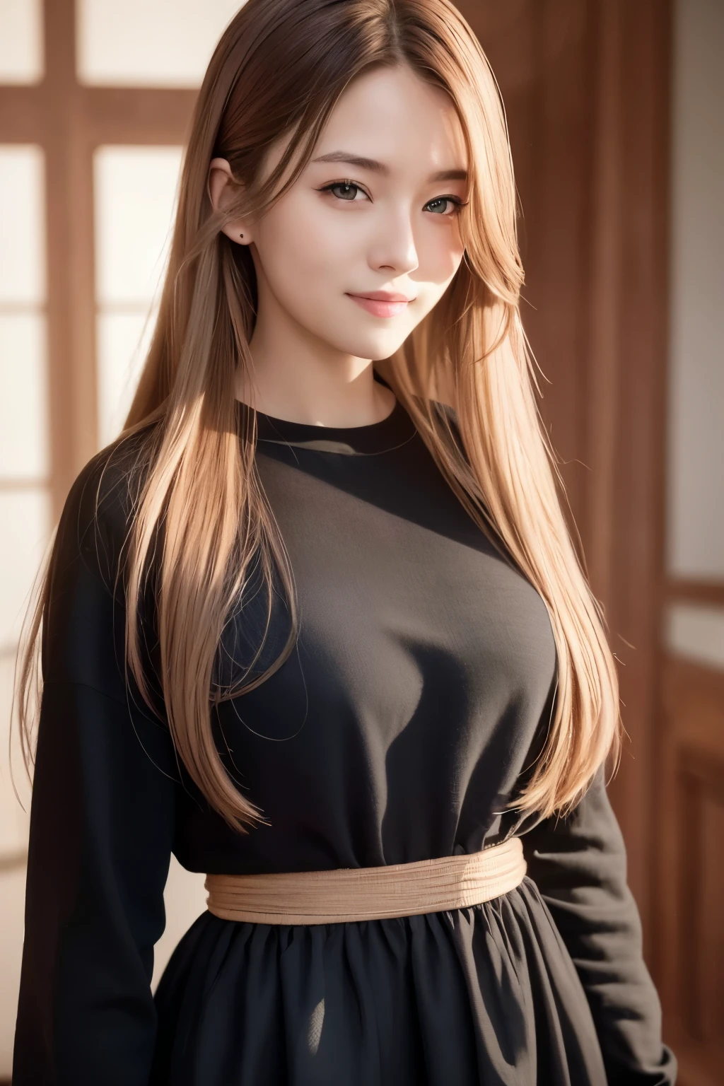 Best Quality, Masterpiece, realistic photo, 8k, 4k, extreme resolution, ultra high resolution, dynamic lighting, real lighting, light hair, long hair, looking_in_viewer, SMILE,