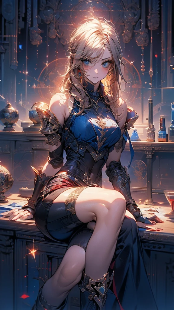 (((woman))), (((best qualityer))), (((tmasterpiece))), (((AS-Adult))), (((1girll))), ((( Bob Hairstyles ))), A 25-year-old cyberpunk gladiator with a perfect body, Shoulder pads with metal spines, Brooklyn gladiolus, (( Bob Hairstyles )), Small leather panties, Torn football team shirt, Simon Beasley, almost naked(Simon Bisley)Urban barbaric style for(heavy metal) Minimum clothing, Left arm metal protection,With complex graphics, dark red color,White stars and white and navy blue checkerboard pattern, armure, Full of tips and rivets, (((From the knee up))), Short white blonde hair, The background is Shepard Fairley(Shepard Fairey)Painted walls of complex design