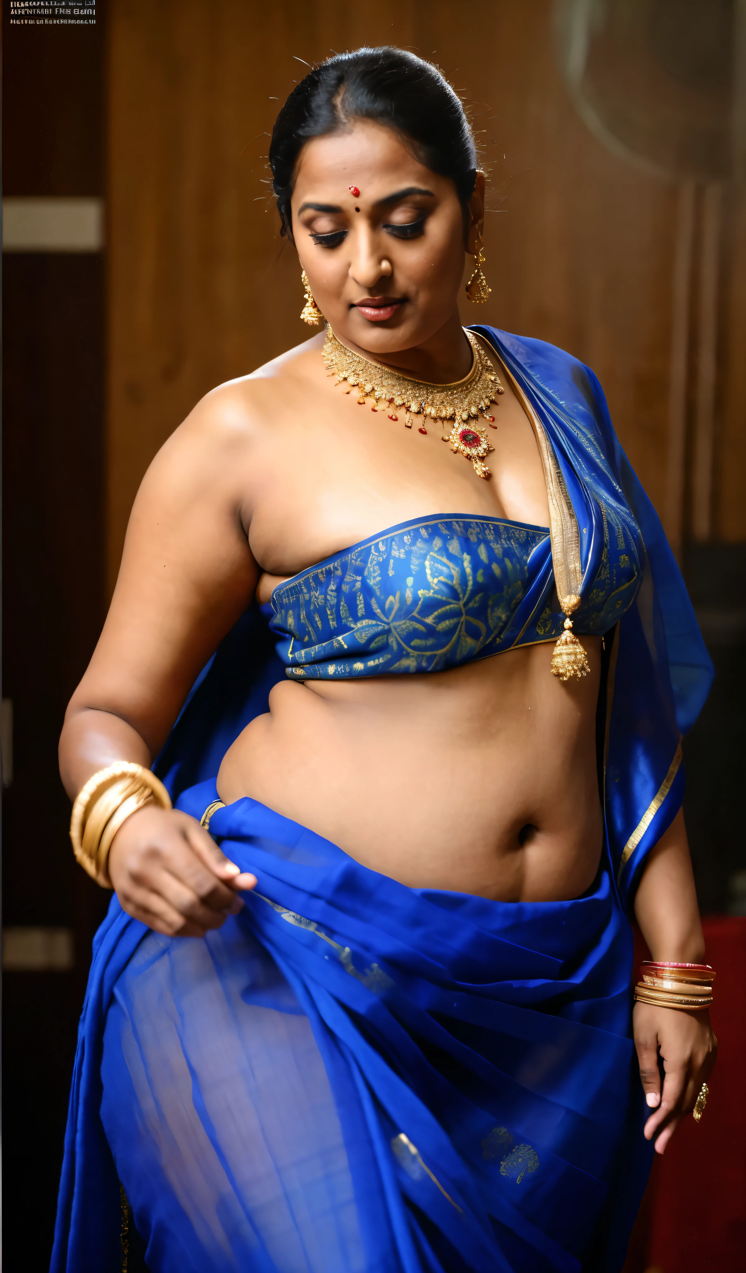 Foto RAW, photorealistic, stunning beauty, photography, full body shot, 60 years old Woman, mascara, eye kajal, juicy figure, master shot, perfect eyes, goddess like beauty, pierced eyes, perfect thick chubby mallu Desi aunty bhabhi, Wearing a Stanapatta, a chest-band.Saree model, model Photography, Indian saree shoot, Indian traditional wear advertising photography, traditional wear brand shoot, face of Indian actress Sonakshi Sinha, masterpiece, realistic, realism, incredible details,  pleasure, photorealism, detailed skin, skin pores, high contrast, photorealistic Artstation 8k HD digital art trend of high definition and detailed realistic skin texture, ultra detail, realistic skin texture, armature, best quality, ultra high definition, (photorealistic:1.4),, high resolution, detail, raw photo, sweat, Re sharp, by Lee Jefferies Nikon D850 Film Stock Photo 4 Kodak Portra 400 Camera F1.6 Lens Rich Color Ultra Real Realistic Realistic Textures Dramatic Lighting Unreal Engine Trending at Art Station Cinestill 800,(pele altamente detalhada: 1.2), 8k UHD, DSLR, soft-lighting, alta qualidade, grain of film, Fujifilm XT3,she didn't like to wear blouse or bra, she is happy to wear only saree, she hates blouse or bra, highly detailed hairy armpits, hyper realistic skin, skin pores, sweat, veins, stubble armpits, erotic temptation, appealing figure, appealing body language, fleshy arms, horny desi indian mommy, she wants to dominate young boys by showing her tempting figure, irresistibly hot, armpits hair clearly visible, freckles 0.2, stretchmarks 0.2, Sexy mature woman's with slightly wrinkled skin, hyper real skin texture, subtly detailed, astounding details, veins in the body, detailed rough mature skin, mole on breast, Indian ethnicity, 