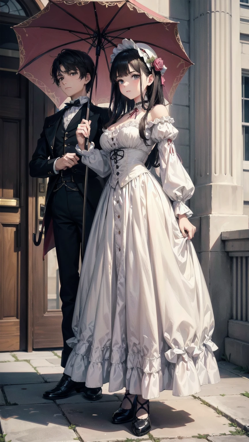 top quality picture 、United Kingdom、Buckingham Palace , 全裸の女 、 White Luxury Fragrance Dress 、Black long coat 、Princess 、dinner party 、15century 、(((middle aged man))) 、 (((low angles))) 、Twisting the skirt
、Collar with rope 、(((distressed look))) 、full body Esbian、low angles 、chains 、Pale green walls 、 Black hair 、chandeliers 、 shining beautiful skin , Sweat , collar and chain accessories, beautiful black pupil and hair, Detailed expression , beautidful eyes,