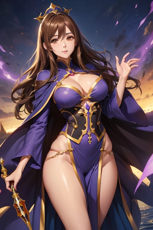 ((ultra quality)), ((work of art)), ((8k)), ((lich-Wiz)), Konosuba, ((brown hair long hair)), (beautiful face), (), enchanting, ((gentle expression on your face)), looks at the camera with a slight smile, (white skin color), (Caucasian skin), body shine, body soaking wet, ((beautiful detailed female eyes)), ((orange eyes)), (beautiful female lips), (dark eyeliner), (beautiful female hands), ((ideal female figure)), ideal female body, beautiful waist, beautiful hips, breasts big, ((violet viz costume)), ((subtle and beautiful)), remains tempting (), fund: Viz magic goods store, ((Depth of field)), ((high quality clear image)), (clear details), ((high détail)), realistically, ((Focus Clear)), アニメ.