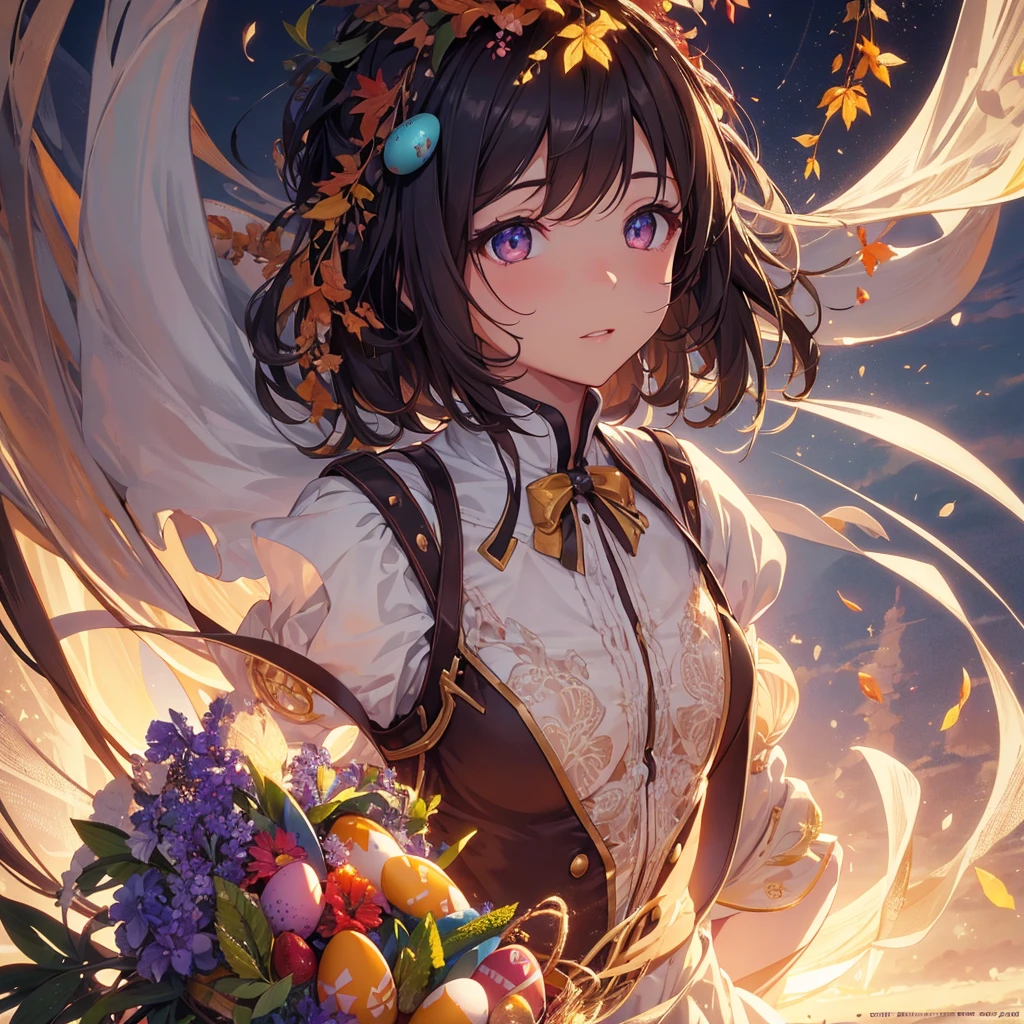 Thanksgiving(Easter), ((Highest quality)), High resolution, 8k, Cinematic Light, High Contrast, Written boundary depth、、beautiful, Strong brilliance, Detailed Background, One Girl, cute, fine grain, Shining Eyes, Detailed Iris、