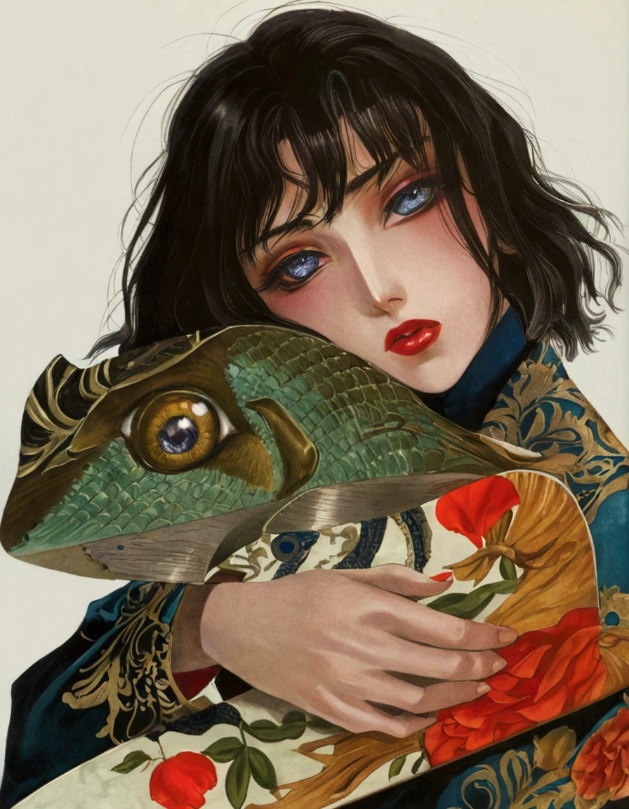 ((work of art, best qualityer)), 1womanl, (beautiful man1.4), 130 mmf1.4 lenses, standing alone, pointy ears, heart-shaped pupils, From above, skate, saturados, colorfully, Bblack hair, body hair (((1girl)), female focus, Masterpiece artwork, high qualiy, (Masterpiece artwork:1.2), (best qualityer:1.2), shining skin, realisitic, ornate, intricate, ((blackquality hair)), (short hair), blue colored eyes,bangss, hair between the eyes, chic, looking_at_viewer, holding_fan, red_eyeliner, FH, crazy eyes, gazing at viewer, constricted pupils, dynamic pose, (shadows cast over the face:1.3), dark bedroom, shadow room