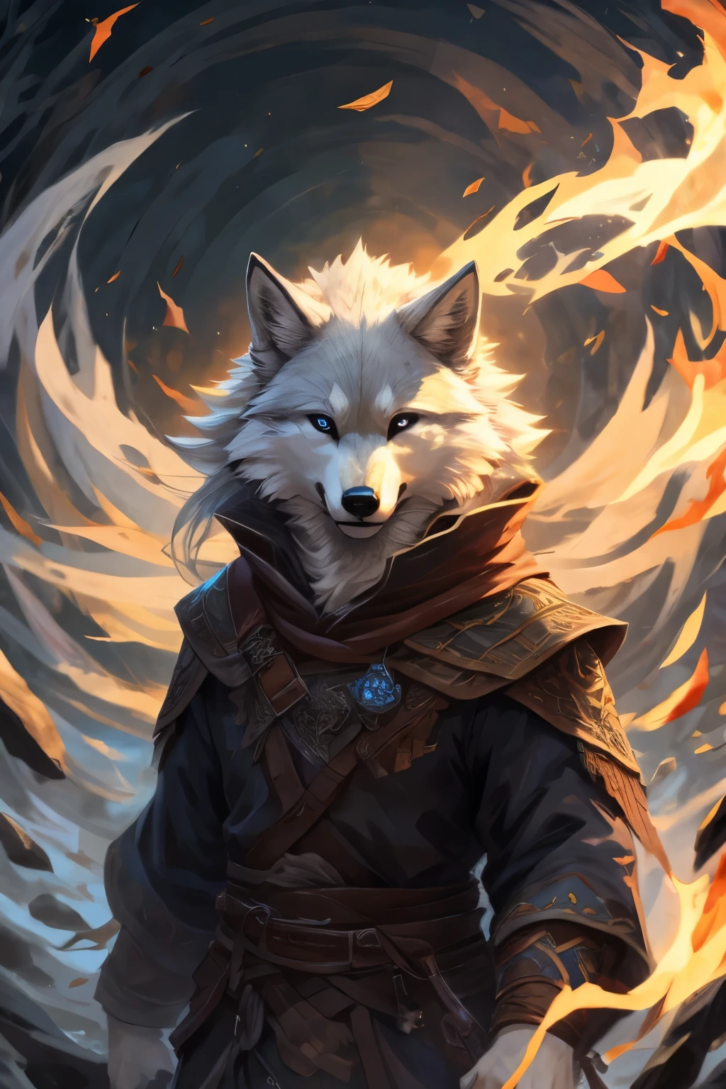 wolf, white fur, black eye, wind mage, cool, black wind,