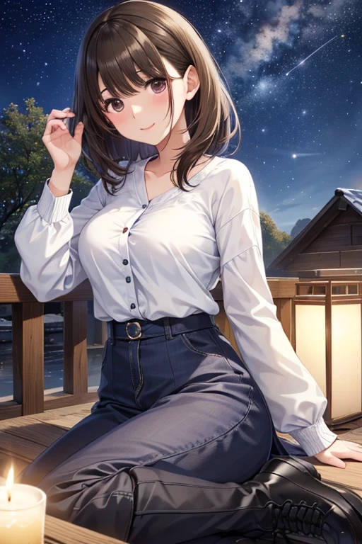 anegasaki nene、Shiny brown hair, Twin tails, (Beautiful brown eyes、Sparkling eyes, Fine grain)、smile、Ultra-detailed eyes、Highly detailed face, Highly detailed eyes,


(masterpiece、Highest quality、Highest quality、Official Art、Beautiful and beautiful:1.2)、
Highest quality、High resolution、Detailed Background、Beautiful face in every detail、Anatomically correct、(Draw the normal number of fingers:1.2)、Detailed facial expressions、Teenage Beauty、Huge breasts、Perfect body line、cute hair color、cute hairstyle、Romantic and cute atmosphere、cute mood、Cowboy Shot、

Beautiful girl enjoying the starry autumn sky、

Stargazing on a picnic date、Holding hands with the night sky as background, Search for constellations、Enjoy a romantic meal under the stars、
Rooftop or rooftop date、Hand in hand、While looking up at the starry sky together、優しい言葉とsmileを交わす時間を過ごしましょう、
Camp Schedule、Lying together in a tent and gazing at the starake a wish on a star、
Search for constellations、While talking about the stars、It can also deepen the distance between you、
Take photos with your partner or friends against the backdrop of the starry sky、星を指差してsmileで写真を撮ったりしましょう、

A feminine dress with lace and frills is paired with boots or pumps.、Choose a dress in autumnal colors or floral patterns., it will give off a sense of the season and stand out for its cuteness、
This style layers a shirt or cardigan over a T-shirt or turtleneck.、
Pair with sneakers or boots for a casual and stylish look.、
Loose, Oversized knit top and leggings.、Wear boots or loafers to complete your autumn look.。We also recommend a bohemian style that combines a maxi skirt or wide pants with a blouse and cardigan.。、Accessorize with flat sandals or boots to show off your individuality., This style is perfect for fall evenings.、
A casual style that combines sweatpants or sweat dresses with sneakers or ankle boots.、Pair it with a voluminous hairstyle or cap for a trendy and cute impression、
This style incorporates leather jackets and leather skirts.、Pair it with a simple top or knitwear.、Pair it with boots or sneakers、Edgy style for autumn evenings。、
A style that combines a pleated skirt with a simple top or knit.、Belt and tights、Pair it with boots for a cute and mature look.、
This style combines embroidered blouses and jackets with skirts.、Pair it with loafers and boots for a slightly classic and cute vibe、
This style combines a knit vest with a long-sleeved top or shirt and skirt.、Pair with ankle boots or sneakers, Add a scarf or hat as an accent、Perfect style for autumn evenings。、cute