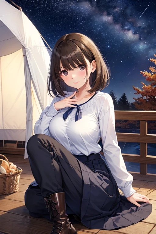 anegasaki nene、Shiny brown hair, short hair, (Beautiful brown eyes、Sparkling eyes, Fine grain)、smile、Ultra-detailed eyes、Highly detailed face, Highly detailed eyes,


(masterpiece、Highest quality、Highest quality、Official Art、Beautiful and beautiful:1.2)、
Highest quality、High resolution、Detailed Background、Beautiful face in every detail、Anatomically correct、(Draw the normal number of fingers:1.2)、Detailed facial expressions、Teenage Beauty、Huge breasts、Perfect body line、cute hair color、cute hairstyle、Romantic and cute atmosphere、cute mood、Cowboy Shot、

Beautiful girl enjoying the starry autumn sky、

Stargazing on a picnic date、Holding hands with the night sky as background, Search for constellations、Enjoy a romantic meal under the stars、
Rooftop or rooftop date、Hand in hand、While looking up at the starry sky together、優しい言葉とsmileを交わす時間を過ごしましょう、
Camp Schedule、Lying together in a tent and gazing at the starake a wish on a star、
Search for constellations、While talking about the stars、It can also deepen the distance between you、
Take photos with your partner or friends against the backdrop of the starry sky、星を指差してsmileで写真を撮ったりしましょう、

A feminine dress with lace and frills is paired with boots or pumps.、Choose a dress in autumnal colors or floral patterns., it will give off a sense of the season and stand out for its cuteness、
This style layers a shirt or cardigan over a T-shirt or turtleneck.、
Pair with sneakers or boots for a casual and stylish look.、
Loose, Oversized knit top and leggings.、Wear boots or loafers to complete your autumn look.。We also recommend a bohemian style that combines a maxi skirt or wide pants with a blouse and cardigan.。、Accessorize with flat sandals or boots to show off your individuality., This style is perfect for fall evenings.、
A casual style that combines sweatpants or sweat dresses with sneakers or ankle boots.、Pair it with a voluminous hairstyle or cap for a trendy and cute impression、
This style incorporates leather jackets and leather skirts.、Pair it with a simple top or knitwear.、Pair it with boots or sneakers、Edgy style for autumn evenings。、
A style that combines a pleated skirt with a simple top or knit.、Belt and tights、Pair it with boots for a cute and mature look.、
This style combines embroidered blouses and jackets with skirts.、Pair it with loafers and boots for a slightly classic and cute vibe、
This style combines a knit vest with a long-sleeved top or shirt and skirt.、Pair with ankle boots or sneakers, Add a scarf or hat as an accent、Perfect style for autumn evenings。、cute