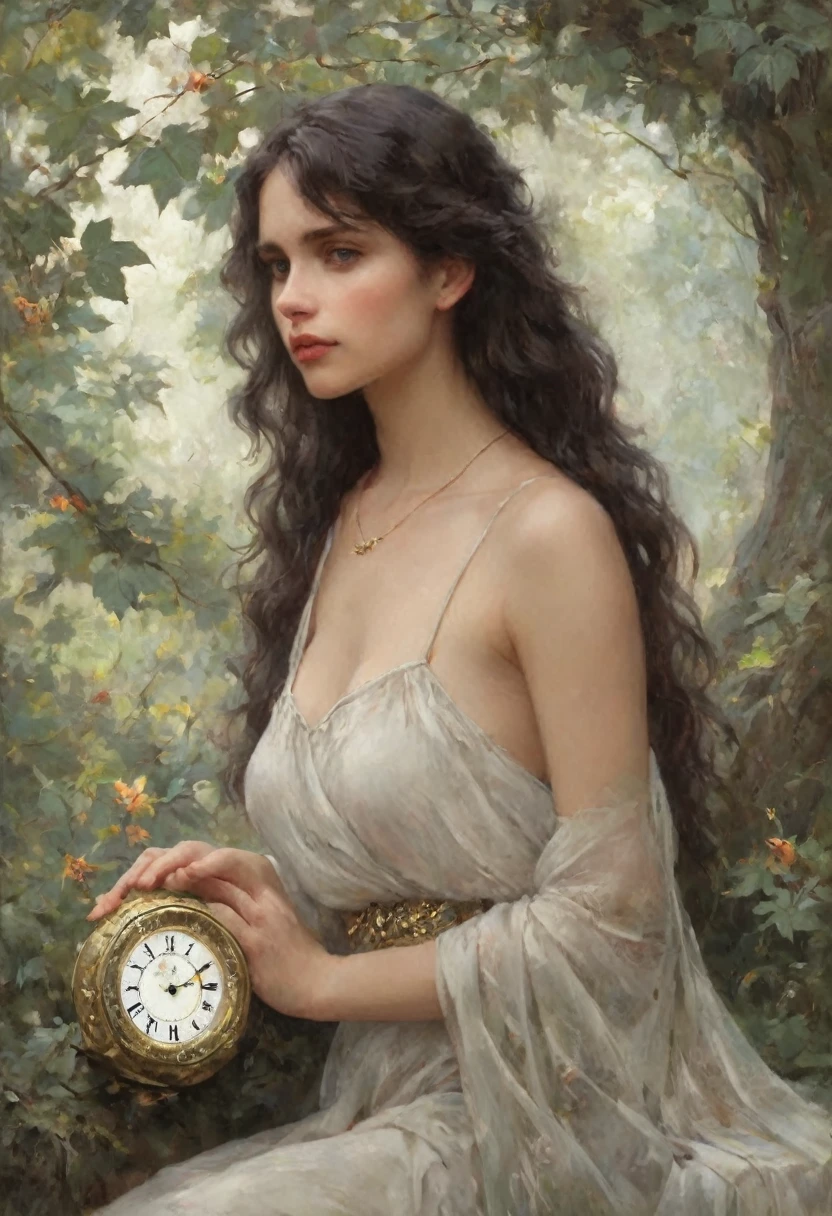 (Best Quality,4k,8K,hight resolution,Masterpiece:1.2),Ultra-detailed,(Realistic,Photorealistic,photo-realistic:1.37),oil painting,Omar Rayyan ,Beautiful detailed girl,sitting on a bench,Holding a flower,Klimt,many,Emil Vernons,illustartion,Shiny texture,Lush garden,Natural sunlight,dreamy atmosphere,bright colours,Graceful posture,Detailed facial features,curly hair,Feminine elegance,artistic interpretation,Fantasy elements,Subtle emotions,Unearthly beauty,wistful expression,harmonious composition,Impressionistic style,Gold accents,(realistic: 1.3) (original: 1.2), masterpiece, best quality, hibiscus flower blooming on a gnarled branch on a gray background, fractal mandala background, in light orange and light beige style, minimalist images, photographic installations. , paleocore, green and crimson, hyperrealistic, poetic intimacy. masterpiece, best quality, colorful, LLTH, best quality, beautiful naked forest goddess, expressive eyes, perfect face, highly detailed, high resolution, (masterpiece), best quality, perfect face, 1 sexy girl dressed in forest, flowers , leaves, mandalas, fractal, girl in the forest, forest goddess, old antique clock floating, lamp hanging from tree, full body, black hair fused with gold, transparent clothing, open legs, view of pubic hair, 1 sexy girl with see-through forest clothing,small exposed breasts, see-through open t-shirt, mandala and flower tattoos, illustration, very delicate and beautiful, very detailed, CG, Unity, 8k wallpaper, huge file size, very wide lens, soft lighting, slight smile, transparent clothing showing naked body, beautiful vagina, vagina with soft hairs, well detailed eyes looking up, latin girl sitting on tree trunk, oil painting, latin tanned skin, full moon night sky, autumn leaves falling, autumn leaves in the wind, black and brown hair, long hair floating in the wind, girl looking at an old clock, nsfw,(( Felicity Jones)), (sensual), (Ex