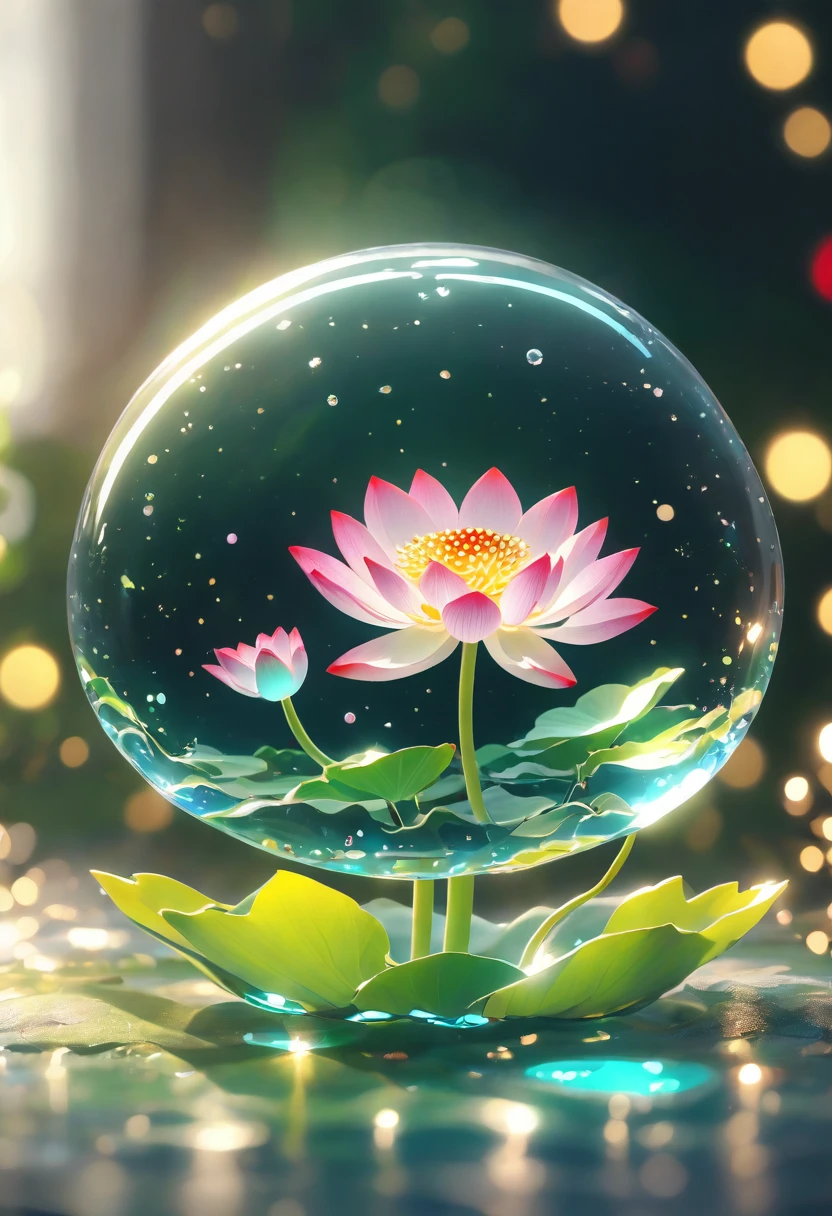 (La best quality,high resolution,super detailed,actual),Lotus flower formed from jelly,in the room,Christmas decoration,surrounded by christmas gifts,A masterpiece full of fantasy elements）））, （（best quality））, （（intricate details））（8k）