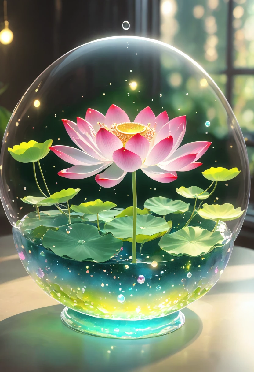 (La best quality,high resolution,super detailed,actual),Lotus flower formed from jelly,in the room,Christmas decoration,surrounded by christmas gifts,A masterpiece full of fantasy elements）））, （（best quality））, （（intricate details））（8k）