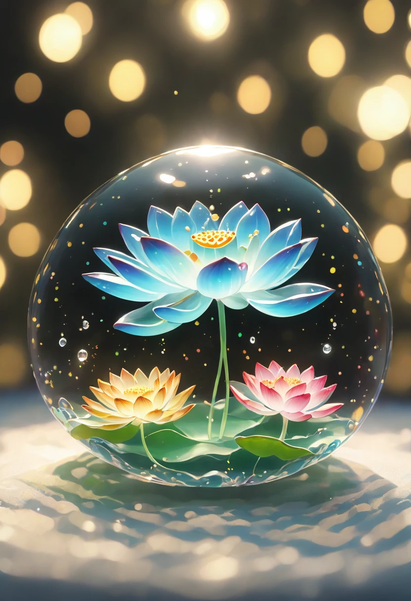 (La best quality,high resolution,super detailed,actual),Lotus flower formed from jelly,in the room,Christmas decoration,surrounded by christmas gifts,A masterpiece full of fantasy elements）））, （（best quality））, （（intricate details））（8k）