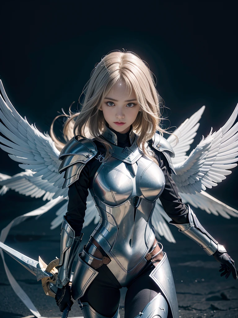 Archangel Michael、Four Archangels Last Out Peace,Highest quality,Ultra-detailed,High resolution,High resolution,4K,Portrait in 4K,8k,8kポートレート,unity 8k wallpaper,Highly detailed CG,Realistic,RAW Photos,Real person,Portrait of,Realistic,Glowing Skin,Detailed skin,Combat figures、Futuristic Breastplate、fight the light、Fight with the Sword,Combat figures、Six large wings、fight the light、Fight with a shield