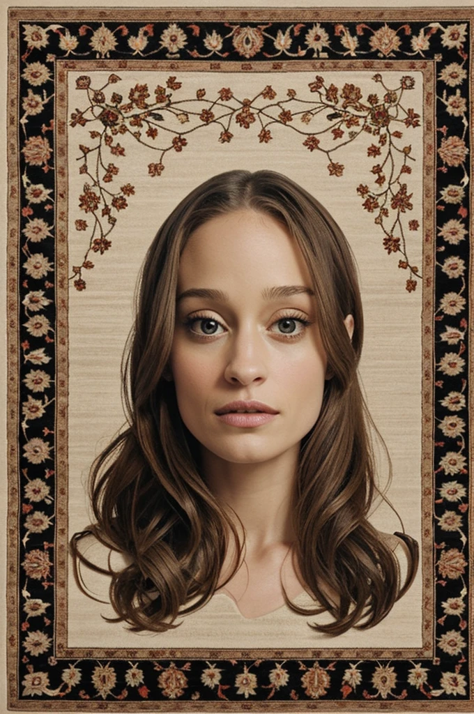 Create me a beige rectangular rug with black letters that say "I HOPE YOU LIKE FIONA APPLE" In uppercase