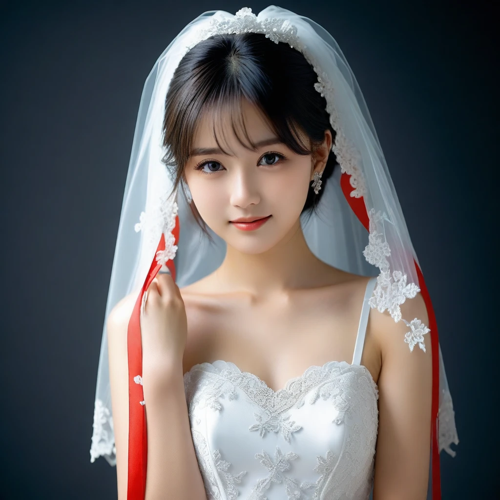 8k, Ultra-high resolution, Highest quality, masterpiece, 三分割法によるphotograph,Surreal, photograph, 1 Girl, (16 years old:1.3), pretty girl, Cute Face, Beautiful eyes in every detail, 細かくdetailedに,masterpiece,One Girl:1.2,Japan Female Teachers,extream close up,sad,light smile,Black short hair,Bob with bangs,(印象派の美しい少女のPortraiture),(Impressionist light and colour), (Gray background:1.3),(White Wedding Dress:1.3),(Fairy, bride, Shiny Hair, Beautiful dark eyes, So cute and beautiful,16 years old, ), (smile:0.8),Sharp contours,Looking down, (Wedding Veil,White lace), Light from above, (Side view),, Perfect and beautiful face ,完璧でCute Face, Skin with attention to detail, Perfect limbs、Narrow waist,Looking at the audience,(((Ideal body type))),A cup small breasts :2,Portraiture:2,Perfect Anatomy,鮮明なdetailed,detailed,Surreal,Light and shadow,glowing