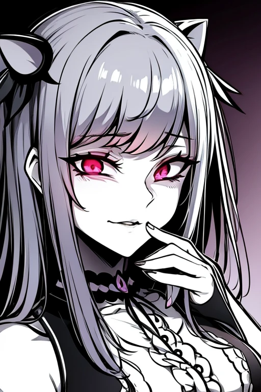 a close up of a woman with a knife and a dress, at pixiv, top rated on pixiv, pixiv style, pixiv contest winner, portrait of a goth catgirl, pixiv 3dcg, gothic maiden anime girl, anime monster girl, 1 7 - year - old anime goth girl, ahegao, anime moe artstyle, seductive anime girl