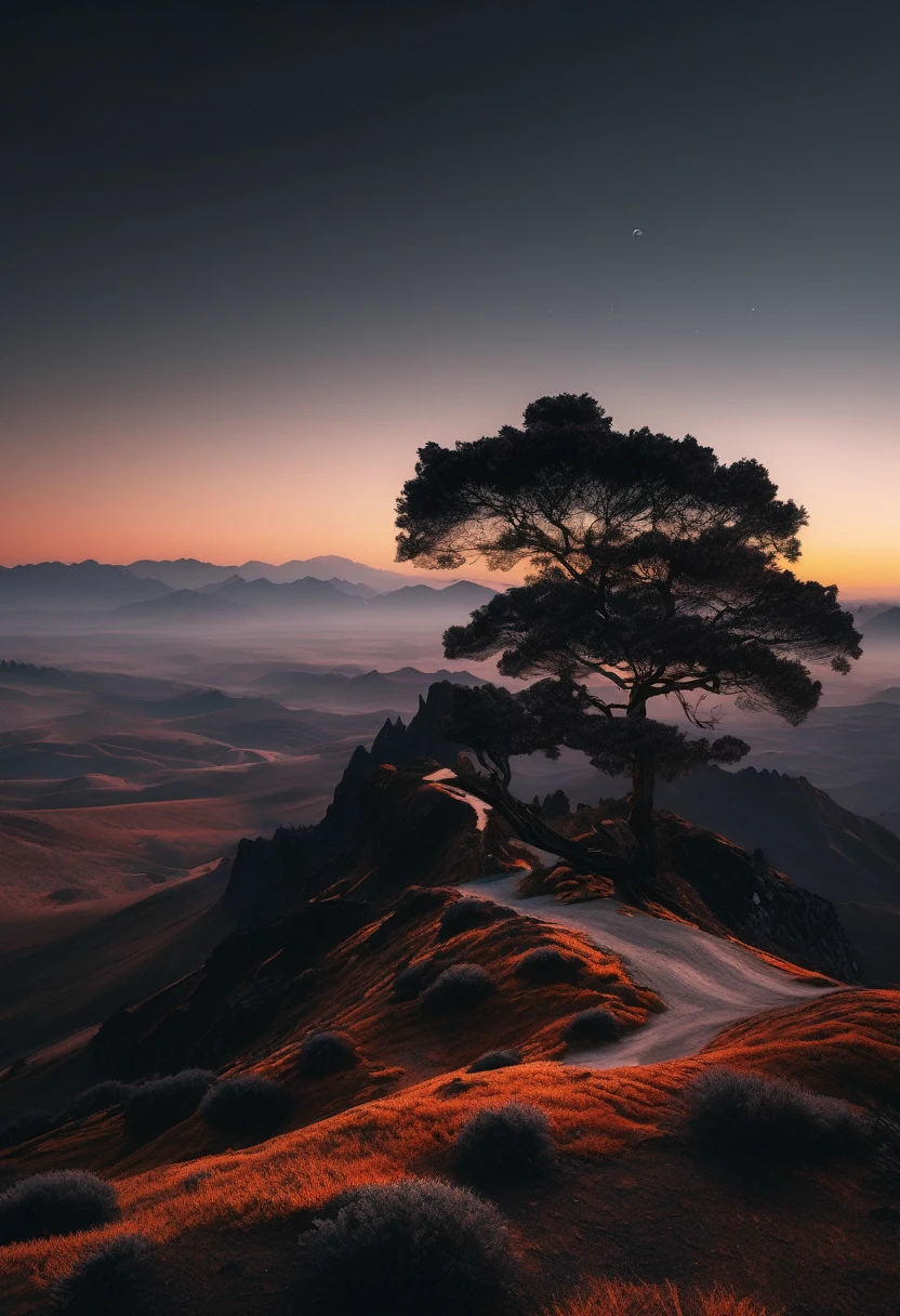 black aesthetic landscape, 8k, masterpiece,