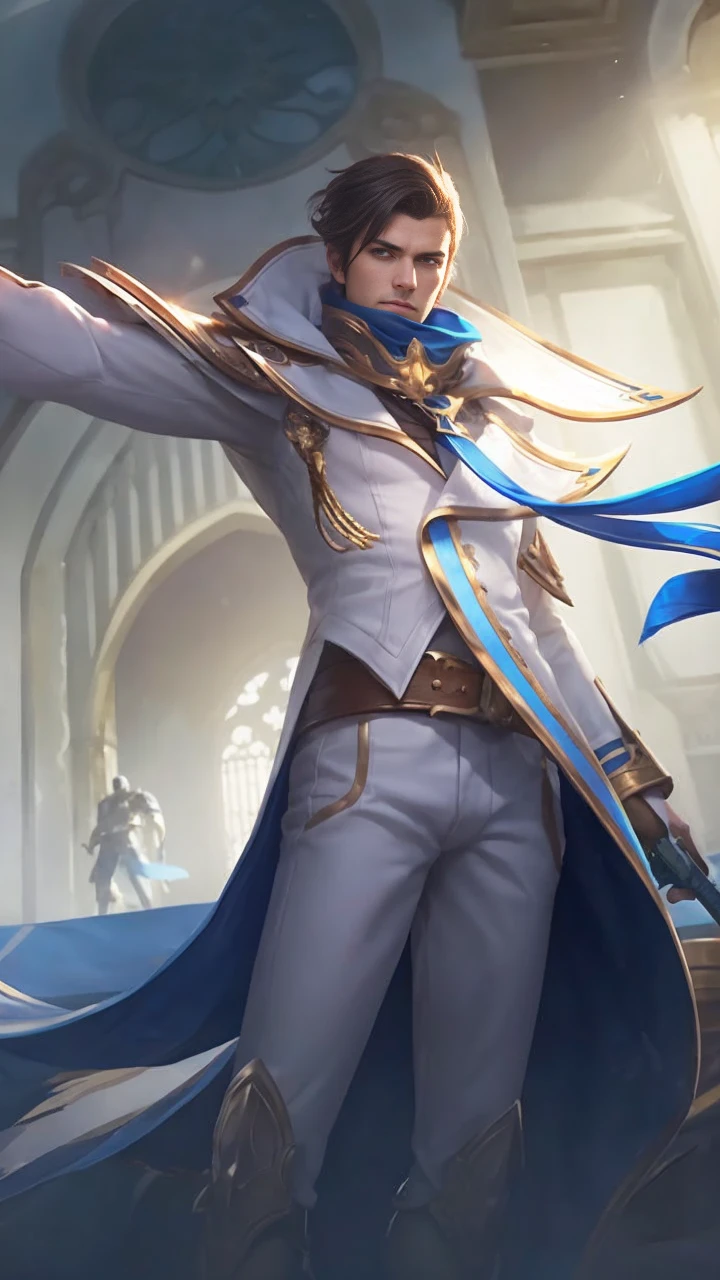 male focus, 8k, very detailed, close up of a person in costume holding a sword