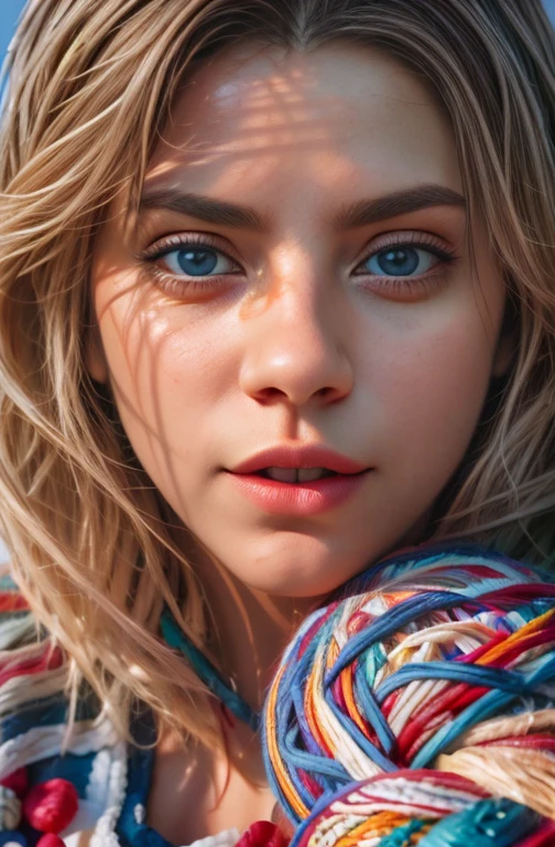 a girl running away from a huge ball of yarn, beautiful detailed eyes, beautiful detailed lips, extremely detailed eyes and face, beautiful eyelashes, scared expression, alone, 1 girl, fantasy, photography, high quality, best quality, 4k,8k,high resolution,masterpiece:1.2,ultra detailed,realistic,photorealistic,photorealistic:1.37,HDR,UHD,studio lighting,ultra-fine painting,sharp focus,physically based rendering,extreme detail depiction,professional,vivid colors,bokeh,fantastic art , capricious.