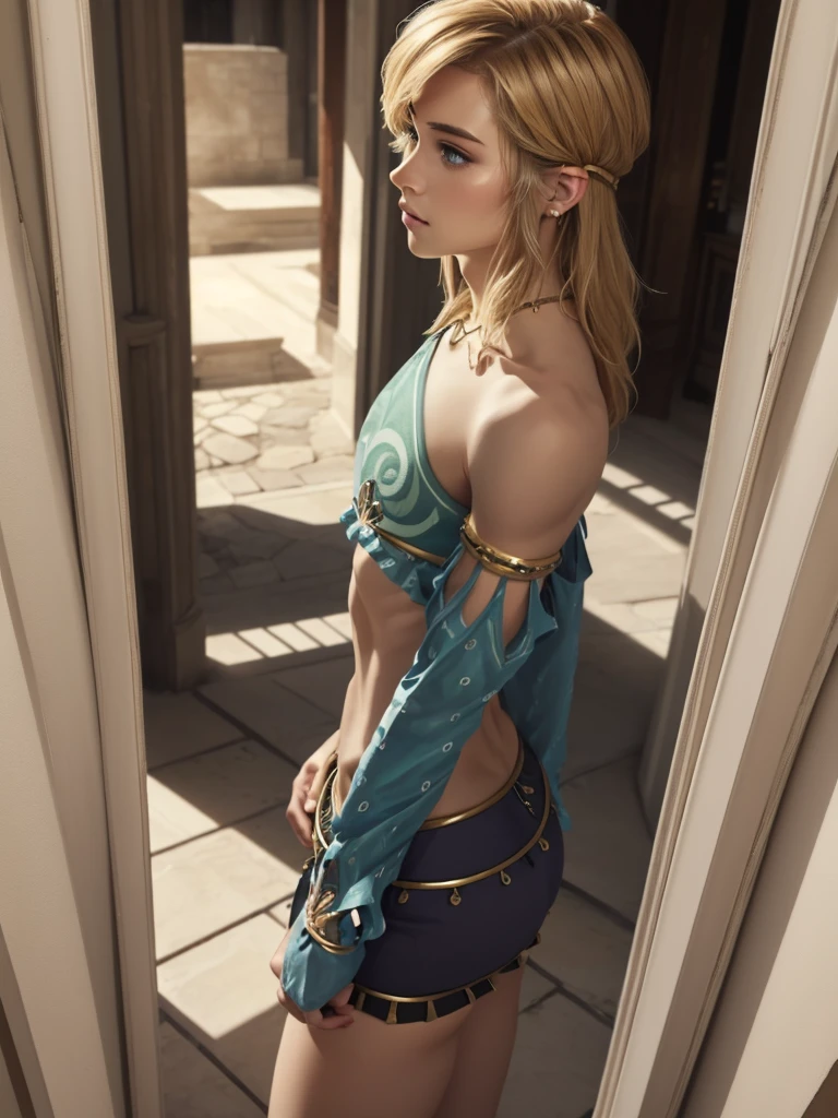 ((work of art)), ((best qualityer)), (detailded), perfect, standing alone, link, beautiful boy, Delicious lips, hair blonde, sexly, hot body, hot ass up.