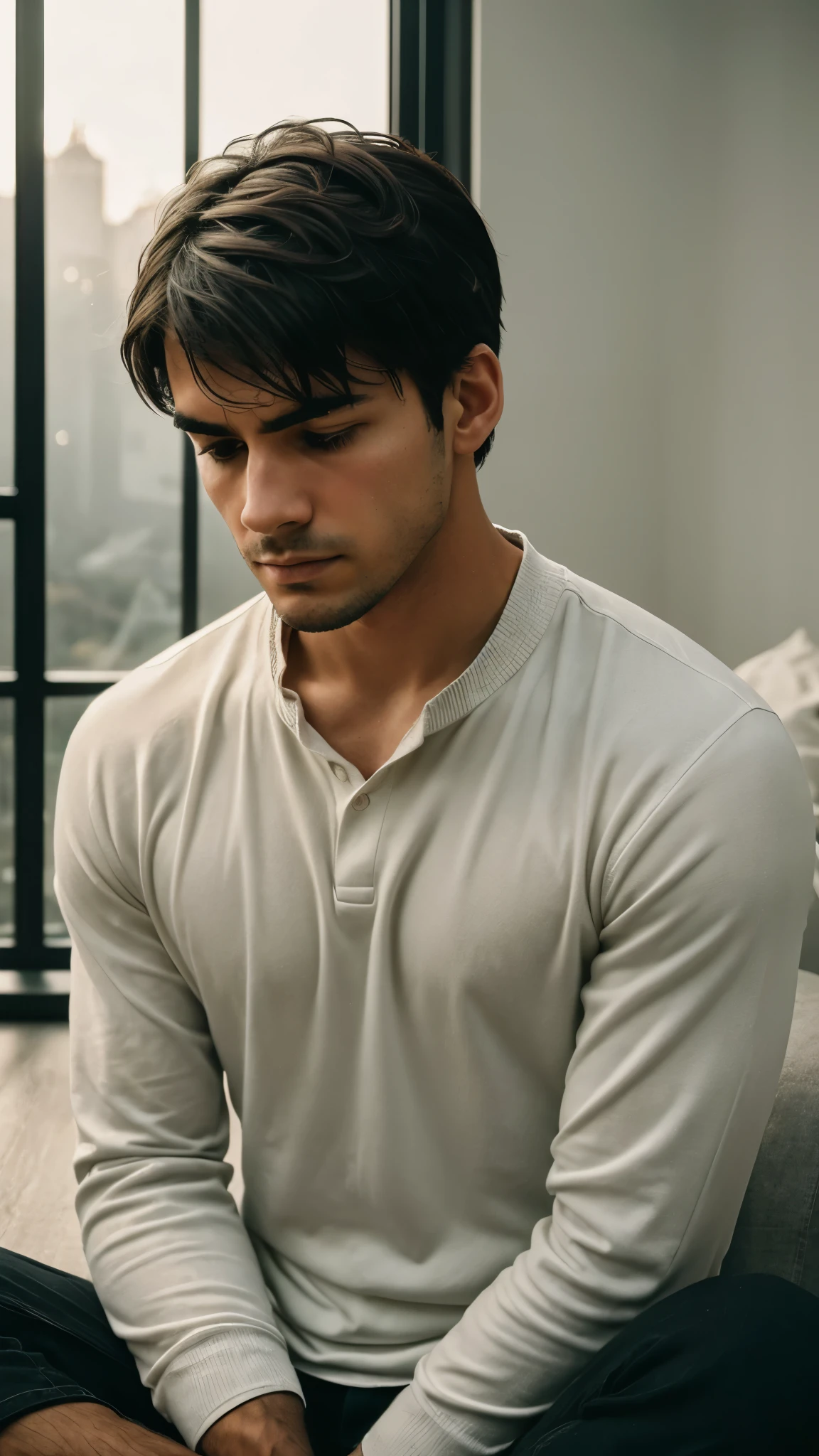 Concept:
This photo shoot aims to capture the introspective and contemplative nature of a young man at a pivotal moment in his life. Through nuanced expressions and subtle gestures, the images will convey a narrative of inner exploration, personal growth, and emotional depth.

Setting:
Choose a setting that reflects the mood of introspection and contemplation. Consider locations such as a quiet urban rooftop at sunset, a serene woodland clearing with misty morning light, or a minimalist loft space with soft, diffused natural light. The setting should provide a sense of solitude and allow the man to immerse himself in deep thought.

Styling:
Opt for attire that reflects the man’s personality and style while maintaining a timeless and understated look. Classic outfits in neutral tones work well for black and white photography, emphasizing simplicity and elegance. Consider incorporating elements like a journal, musical instrument, or personal item that symbolizes his journey of self-discovery.

Pose and Expression:
Encourage natural and introspective poses that convey deep contemplation and emotional resonance. Capture moments where the man is lost in thought—gazing into the distance with a furrowed brow, sitting in quiet reflection, or engaging in an activity that stimulates introspection. Aim for expressions that reveal a range of emotions from introspective calm to thoughtful intensity.

Photography Technique:
Focus on composition, lighting, and contrast to emphasize the man’s emotions and surroundings. Experiment with different angles and perspectives to create visual interest and convey a sense of depth. Utilize natural light to enhance the mood of introspection and tranquility, or use controlled artificial light to create dramatic shadows and highlights. Consider using a shallow depth of field to isolate the man from the background, drawing attention to his expression and gestures.

Mood and Narrative:
The photos should evoke a sense of quiet introspection, perso
