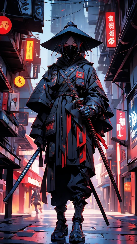 A Man walk .nomadic robot, in the desert, walking street ,wearing a messy shawl, holding a staff, wearing a large metal hat, rough, rusty, dusty body, thin frame, tall, cyberpunk, Cyborg., Surreal version of a woman holding a sword in her hand, very beautiful cyberpunk samurai, anime cyberpunk art, cyberpunk samurai, cyberpunk anime art, cyberpunk anime, cgsociety 9, technical cyberpunk anime art number, maciej's style kuciara.1boy,samurai armor, demon mask helmet, intricate decorations, details, cool colors, metallic, Egyptian details, extremely intricate details, sleek realistic lighting , trends in cgs society, glowing eyes, facing camera, neon details, surreal details, full body portraits, Japanese atmosphere, global illumination, shadows, octane rendering, 8k, super sharp. great ta.fix body