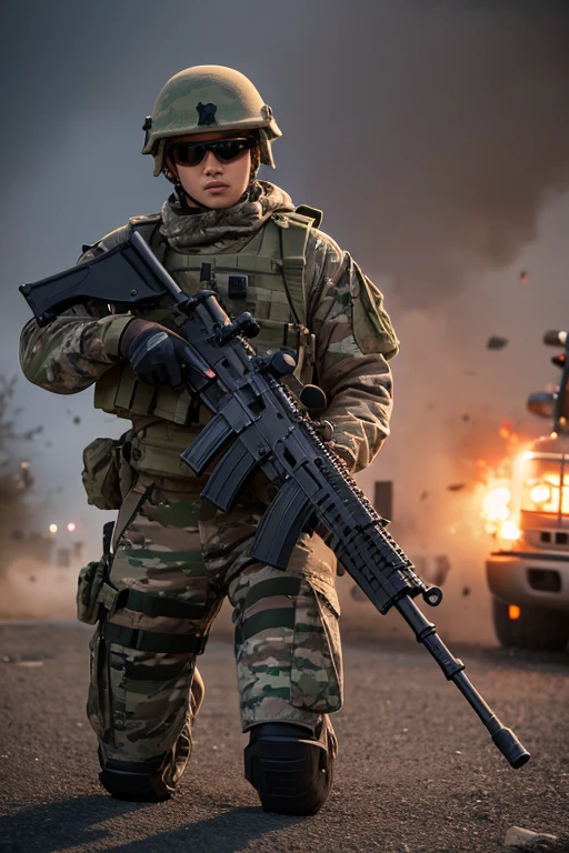 Carbine assault rifle on the battlefield