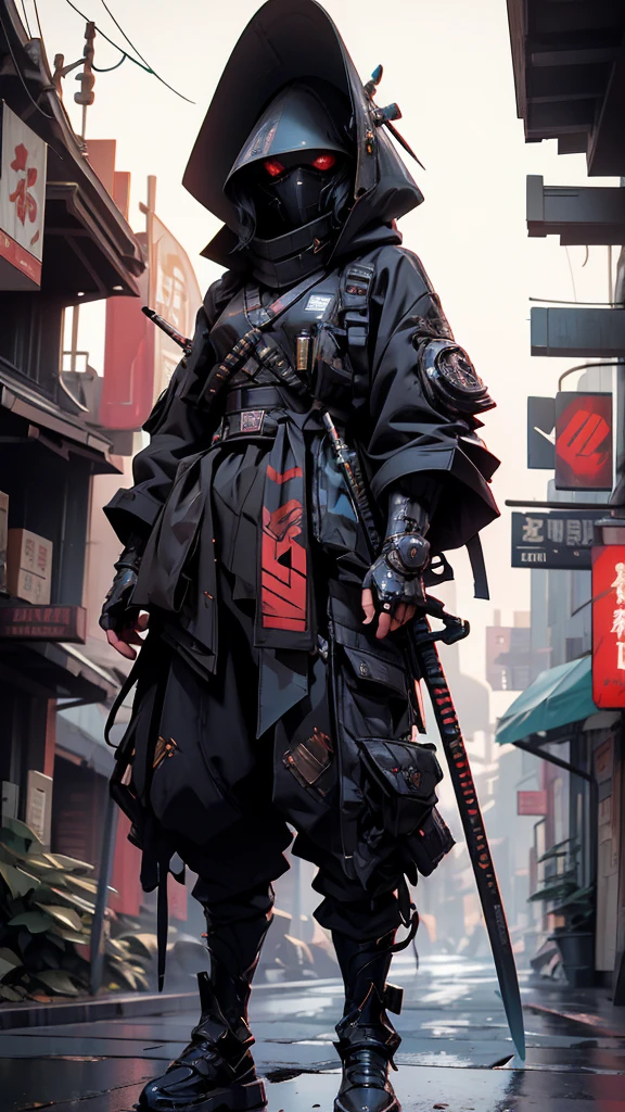 Japanese samurai, armor, cyberpunk city --auto --s2