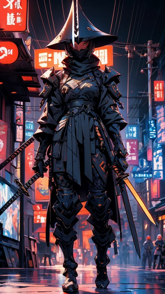 A nomadic robot, in the desert, walking street ,wearing a messy shawl, holding a staff, wearing a large metal hat, rough, rusty, dusty body, thin frame, tall, cyberpunk, Cyborg., Surreal version of a woman holding a sword in her hand, very beautiful cyberpunk samurai, anime cyberpunk art, cyberpunk samurai, cyberpunk anime art, cyberpunk anime, cgsociety 9, technical cyberpunk anime art number, maciej's style kuciara.1boy,samurai armor, demon mask helmet, intricate decorations, details, cool colors, metallic, Egyptian details, extremely intricate details, sleek realistic lighting , trends in cgs society, glowing eyes, facing camera, neon details, surreal details, full body portraits, Japanese atmosphere, global illumination, shadows, octane rendering, 8k, super sharp. great ta.fix body.body.sexy big thight