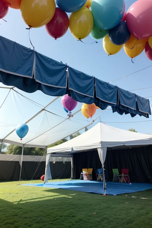 An autism presentation tent, with several balloons in the decoration and banners